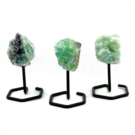 Rough Green Fluorite with metal stand - MINI