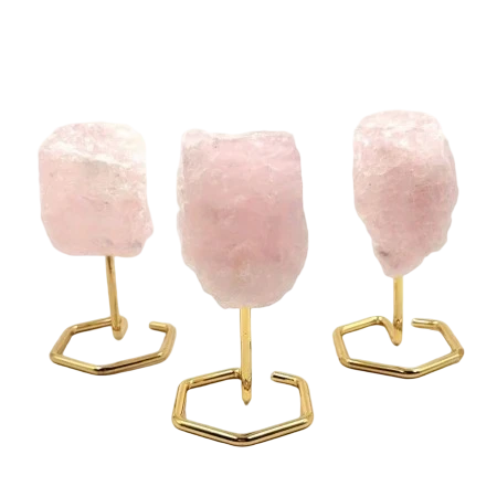 Rough Rose Quartz with metal stand - MINI