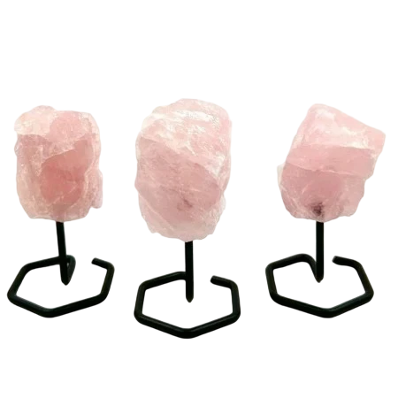 Rough Rose Quartz with metal stand - MINI