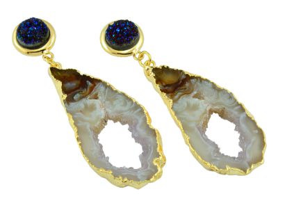 Geode Natural with Metallic druse Earring