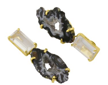 Natural geode with Crystal Earring