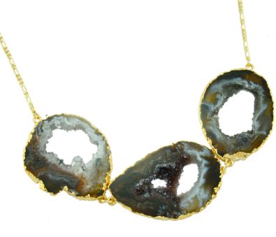 Triple Natural Geode Necklace